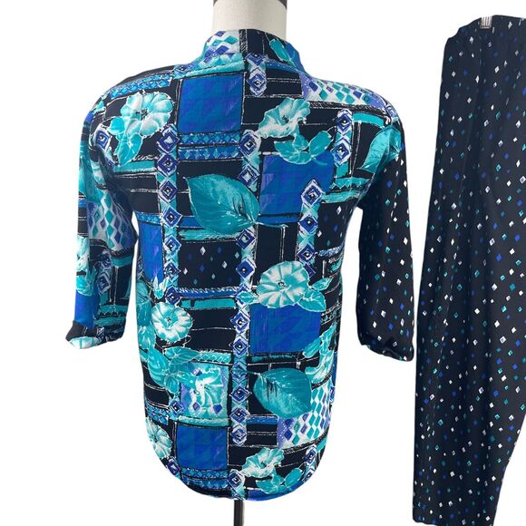 VTG 80's Button Up Blouse 12 Pant 16 Set Outfit Patchwork Rayon USA Cottage Boho - Picture 4 of 8